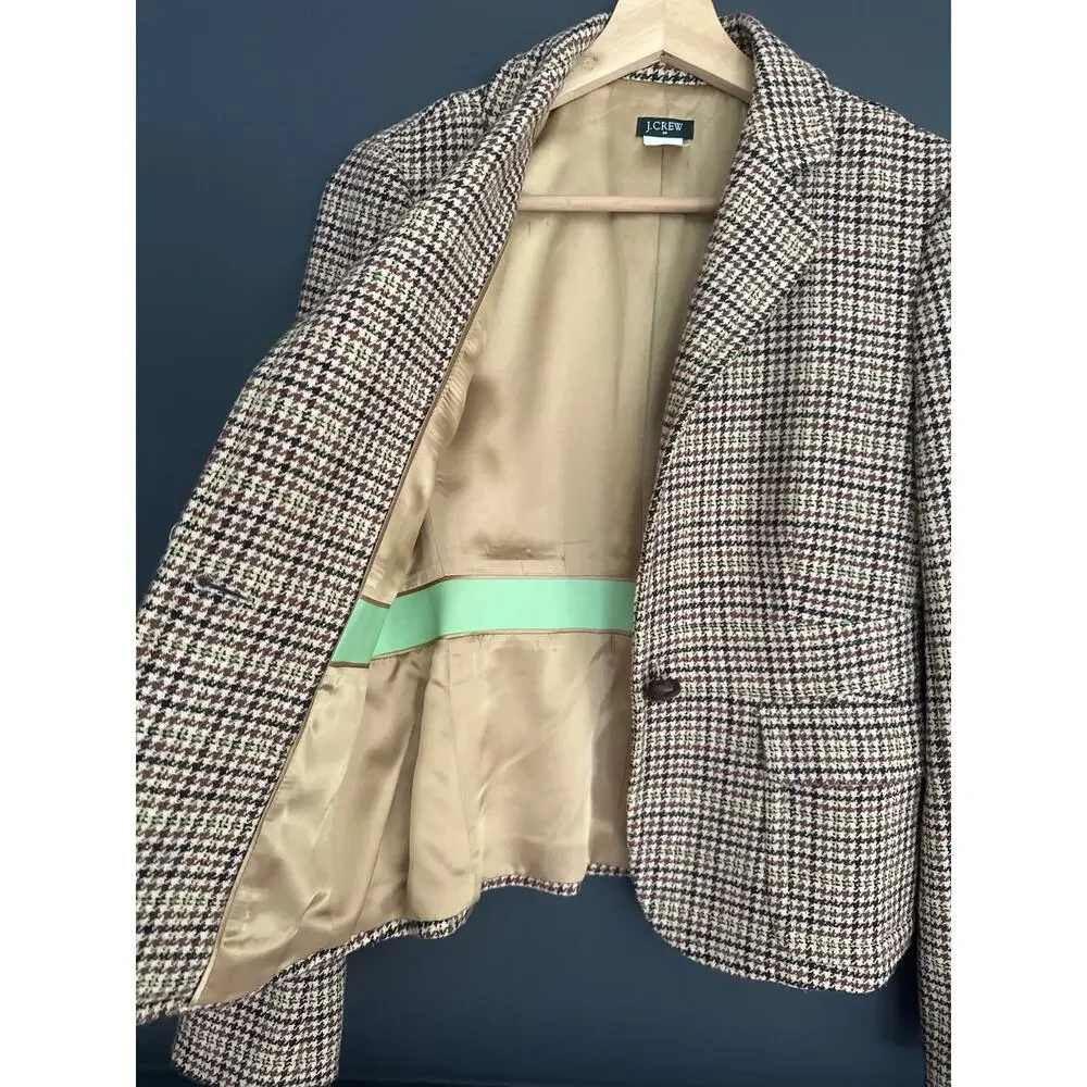 J. Crew Wool Blend Houndstooth Blazer Brown Tan Dark Academia Size 0